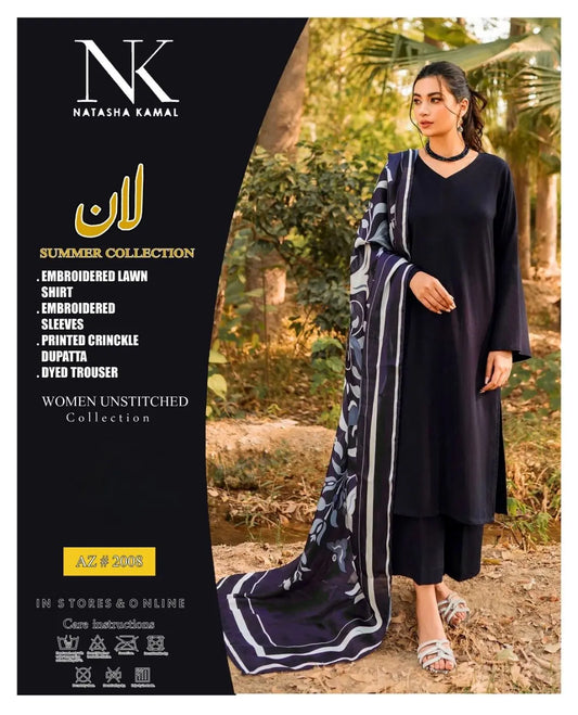 Natasha Kamal - Summer CollectionAZ#2008 (Deep Navy Blue Suit with Printed Dupatta) M|C MEHWISH COLLECTIONS