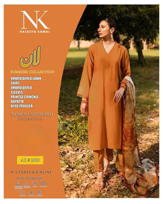 Natasha Kamal - Summer Collection– AZ#2009 (Rust Orange Elegance) M|C MEHWISH COLLECTIONS