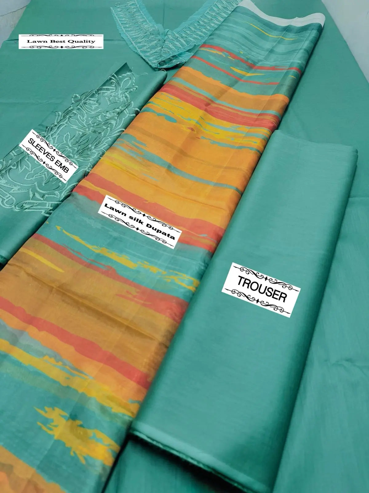 Natasha Kamal Summer Collection AZ#2014 (Emerald Green Suit with Striped Dupatta) M|C MEHWISH COLLECTIONS
