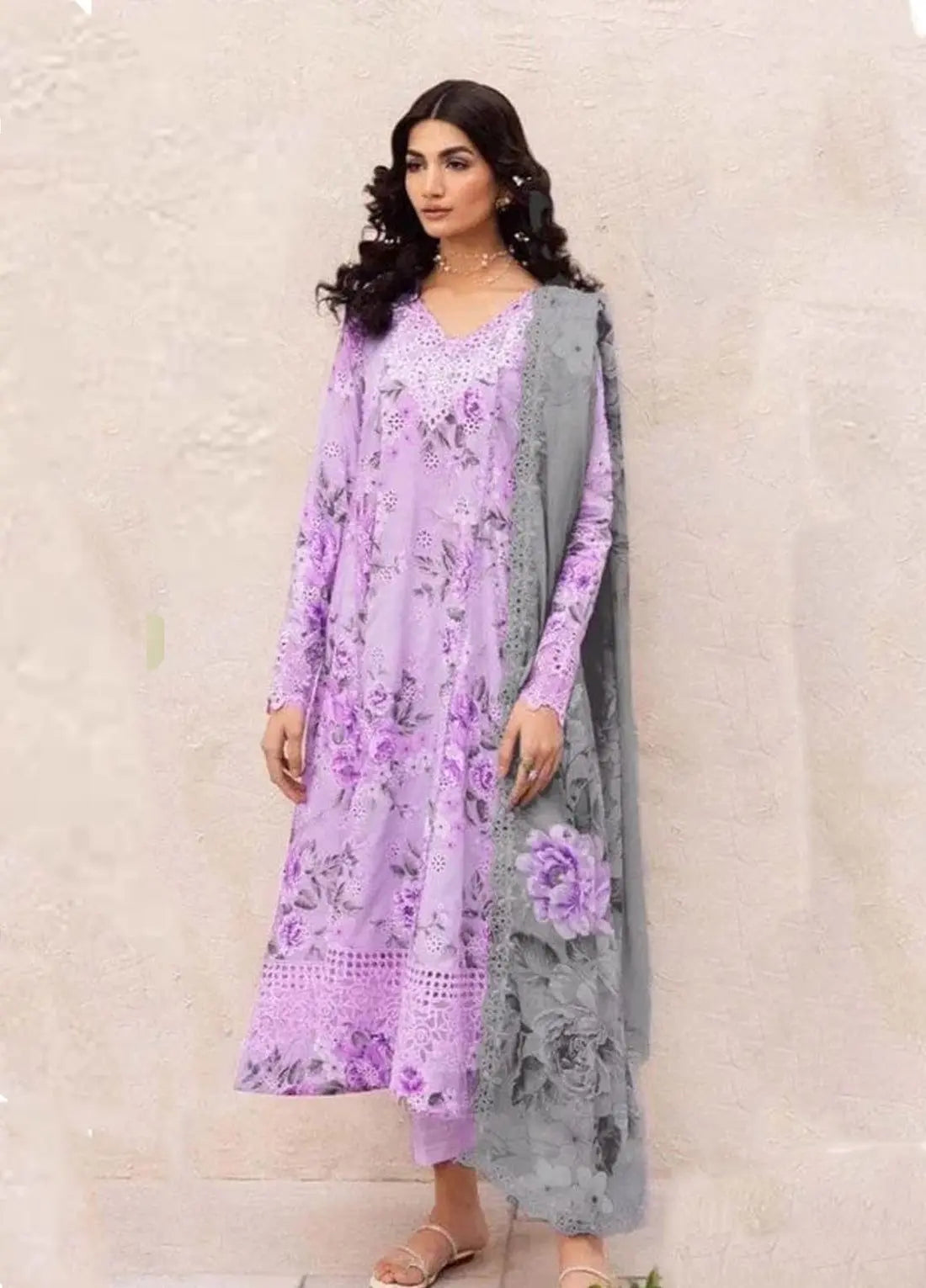 Lavender Bloom 3-Piece Lawn Suit M|C MEHWISH COLLECTIONS