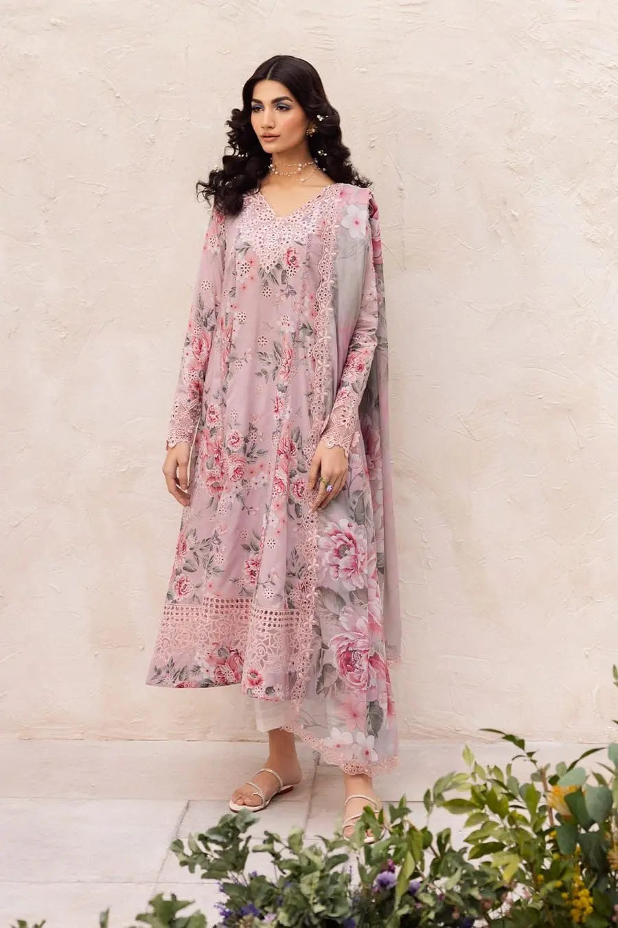 Lavender Bloom 3-Piece Lawn Suit M|C MEHWISH COLLECTIONS